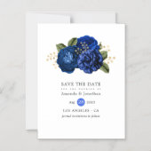 Royal Blue en Gold Floral Wedding Save the Date Magnetische Uitnodiging (Voorkant)