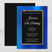 Royal Blue en Gold Foil Black 50th Birthday Kaart (Voorkant / Achterkant)