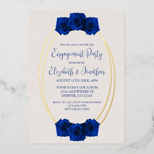 Royal Blue en Gold Geometric Engagement Party Folie Uitnodiging (Voorkant)