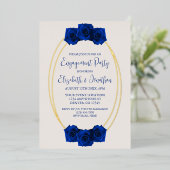 Royal Blue en Gold Geometric Engagement Party Folie Uitnodiging (Staand Voorkant)