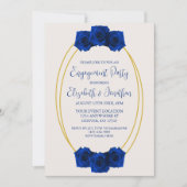 Royal Blue en Gold Geometric Engagement Party Kaart (Voorkant)