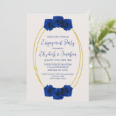 Royal Blue en Gold Geometric Engagement Party Kaart (Staand voorkant)