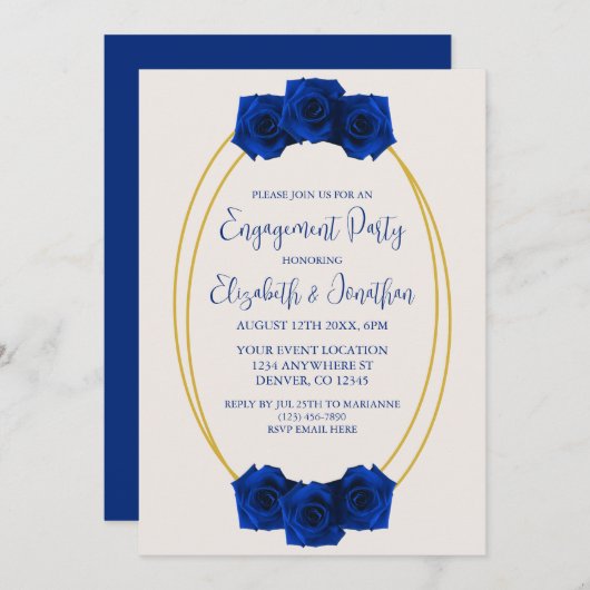 Royal Blue en Gold Geometric Engagement Party Kaart (Voorkant / Achterkant)