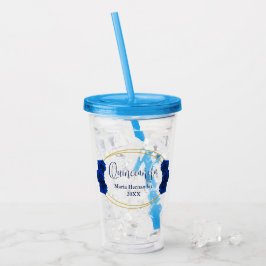 Royal Blue en Gold Geometric Quinceañera Acryl Drinkbeker