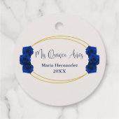 Royal Blue en Gold Geometric Quinceañera Bedankjes Labels (Achterkant)