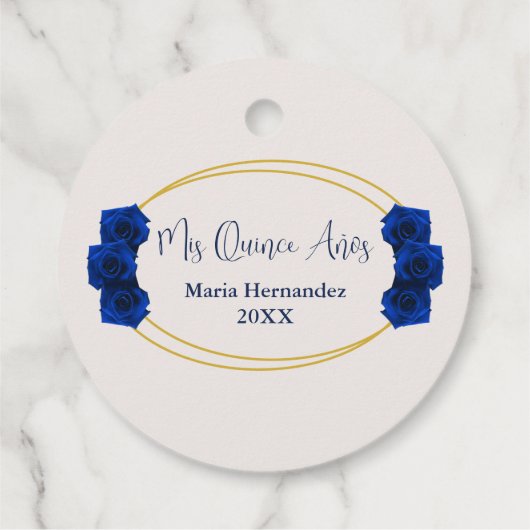 Royal Blue en Gold Geometric Quinceañera Bedankjes Labels (Achterkant)