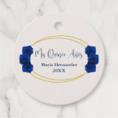 Royal Blue en Gold Geometric Quinceañera Bedankjes Labels (Voorkant)