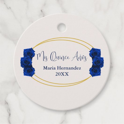 Royal Blue en Gold Geometric Quinceañera Bedankjes Labels (Voorkant)