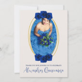 Royal Blue en Gold Geometric Quinceañera Bedankkaart (Voorkant)