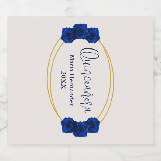 Royal Blue en Gold Geometric Quinceañera Bier Etiket (Enkel label)