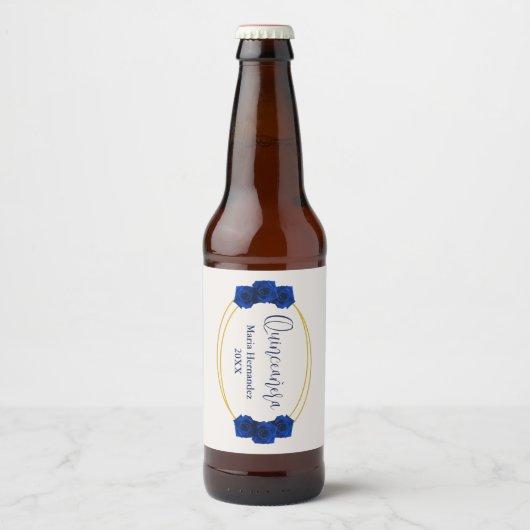 Royal Blue en Gold Geometric Quinceañera Bier Etiket (Voorkant)