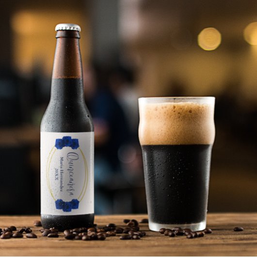 Royal Blue en Gold Geometric Quinceañera Bier Etiket