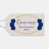Royal Blue en Gold Geometric Quinceañera Cadeaulabel (Achterkant Horizontaal)