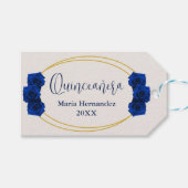 Royal Blue en Gold Geometric Quinceañera Cadeaulabel (Voorkant (Horizontaal))
