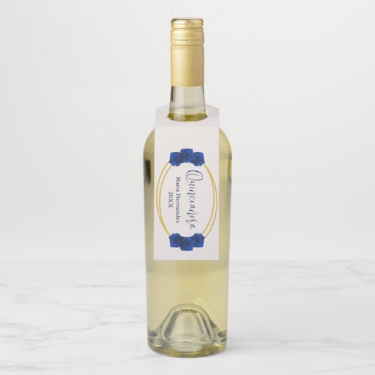 Royal Blue en Gold Geometric Quinceañera Flessenhanger (Op fles)