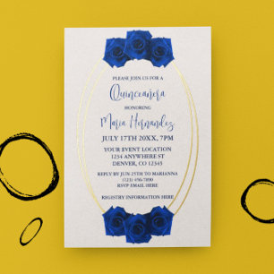 Royal Blue en Gold Geometric Quinceañera Folie Uitnodiging