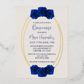 Royal Blue en Gold Geometric Quinceañera Folie Uitnodiging (Voorkant)