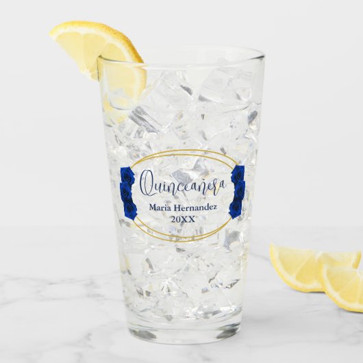 Royal Blue en Gold Geometric Quinceañera Glas (Voorkant ijs)