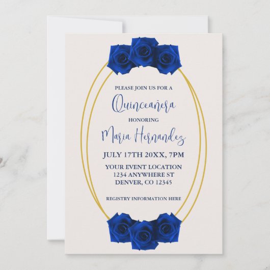 Royal Blue en Gold Geometric Quinceañera Kaart (Voorkant)