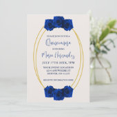 Royal Blue en Gold Geometric Quinceañera Kaart (Staand voorkant)