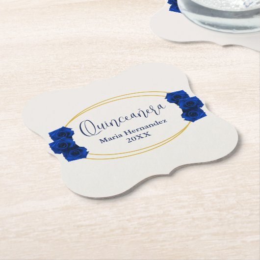 Royal Blue en Gold Geometric Quinceañera Kartonnen Onderzetters (Gekanteld)