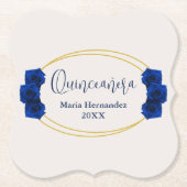 Royal Blue en Gold Geometric Quinceañera Kartonnen Onderzetters (Voorkant)