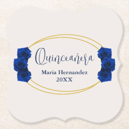 Royal Blue en Gold Geometric Quinceañera Kartonnen Onderzetters