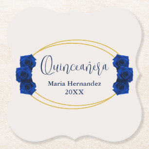 Royal Blue en Gold Geometric Quinceañera Kartonnen Onderzetters