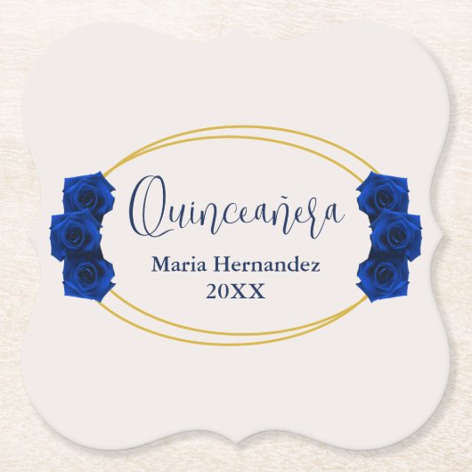 Royal Blue en Gold Geometric Quinceañera Kartonnen Onderzetters (Voorkant)