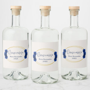 Royal Blue en Gold Geometric Quinceañera Likeurfles Etiket