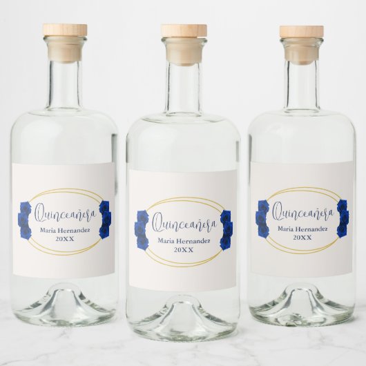 Royal Blue en Gold Geometric Quinceañera Likeurfles Etiket (Flessen)