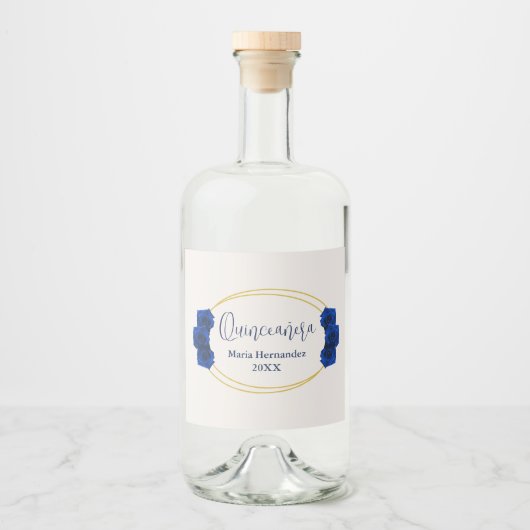 Royal Blue en Gold Geometric Quinceañera Likeurfles Etiket (Voorkant)