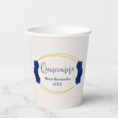 Royal Blue en Gold Geometric Quinceañera Papieren Bekers (Voorkant)