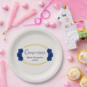 Royal Blue en Gold Geometric Quinceañera Papieren Bordje (Feest)