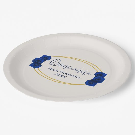 Royal Blue en Gold Geometric Quinceañera Papieren Bordje (Gekanteld)