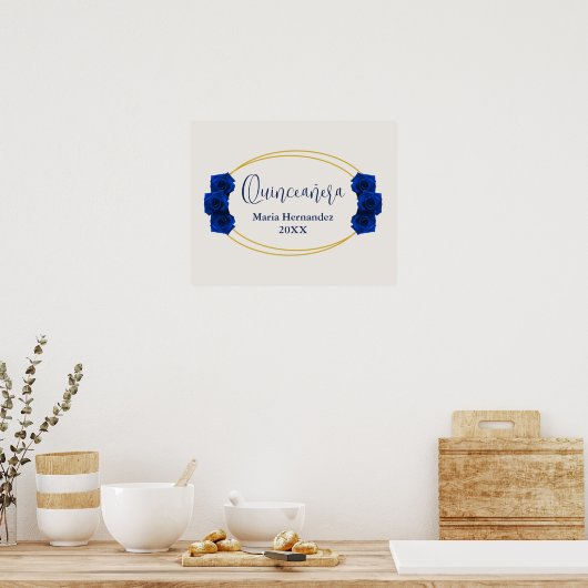 Royal Blue en Gold Geometric Quinceañera Poster (Keuken)