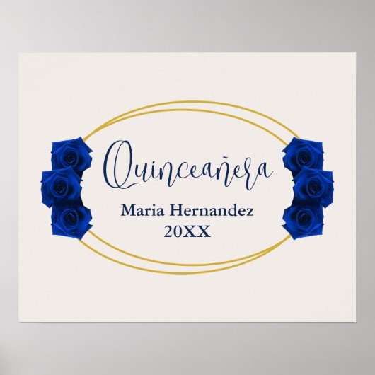 Royal Blue en Gold Geometric Quinceañera Poster (Voorkant)