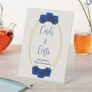 Royal Blue en Gold Geometric Quinceañera Reclamebord Met Voetstuk