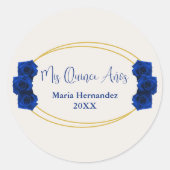 Royal Blue en Gold Geometric Quinceañera Ronde Sticker (Voorkant)