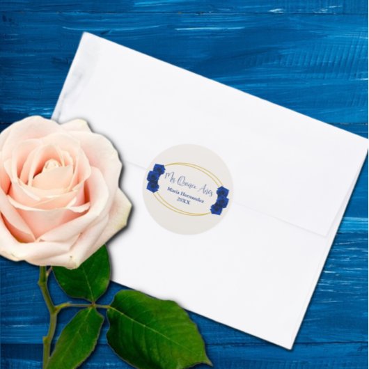 Royal Blue en Gold Geometric Quinceañera Ronde Sticker