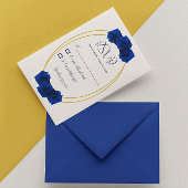 Royal Blue en Gold Geometric Quinceañera RSVP Kaartje