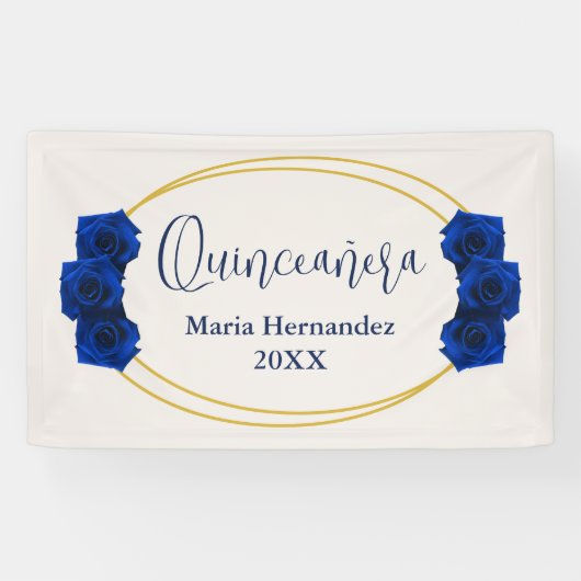 Royal Blue en Gold Geometric Quinceañera Spandoek (Horizontaal)