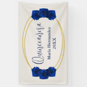 Royal Blue en Gold Geometric Quinceañera Spandoek (Verticaal)