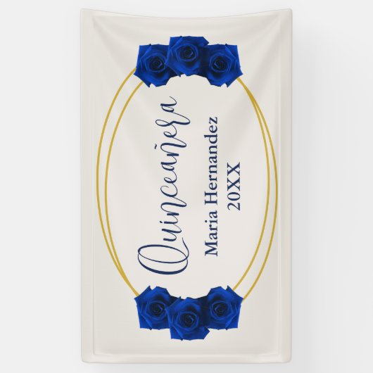 Royal Blue en Gold Geometric Quinceañera Spandoek (Verticaal)