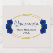 Royal Blue en Gold Geometric Quinceañera Sparkling Wijnetiket (Enkel label)
