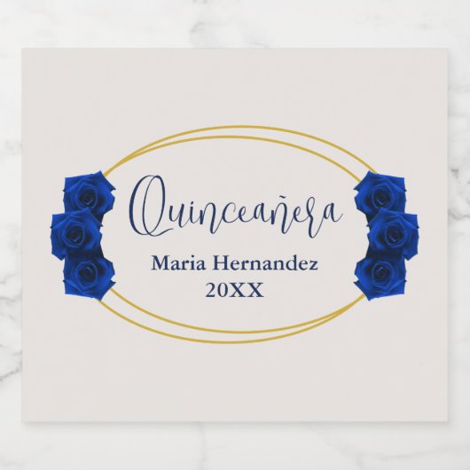 Royal Blue en Gold Geometric Quinceañera Sparkling Wijnetiket (Enkel label)