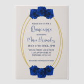 Royal Blue en Gold Geometric Quinceañera Vellum Uitnodigingen (Voorkant)