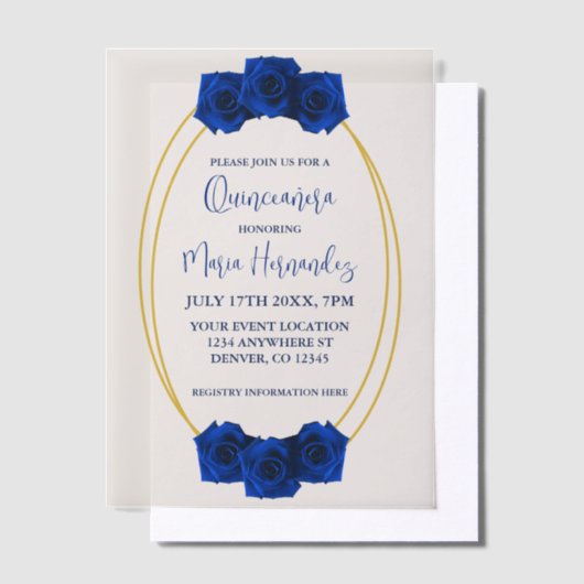 Royal Blue en Gold Geometric Quinceañera Vellum Uitnodigingen (Offset)