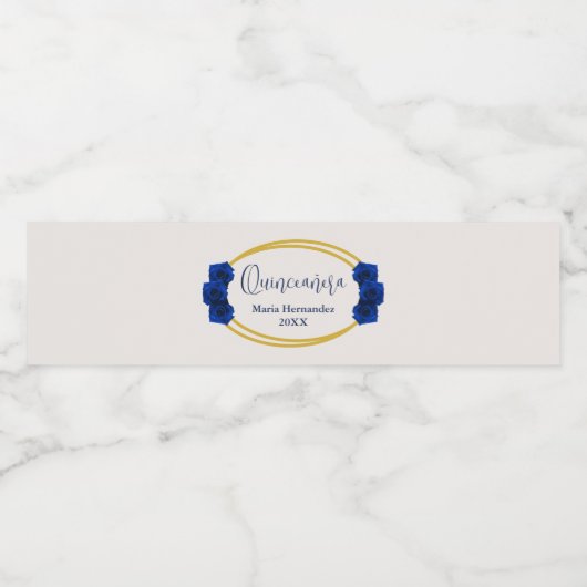 Royal Blue en Gold Geometric Quinceañera Waterfles Etiket (Enkel label)