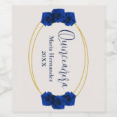 Royal Blue en Gold Geometric Quinceañera Wijn Etiket (Enkel label)